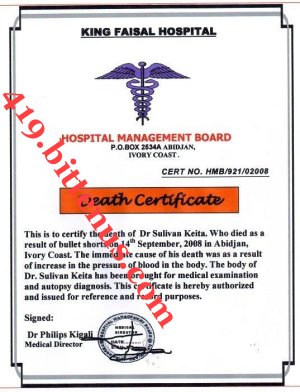 DEATH CERTIFICATE OF DR SULIVAN KEITA